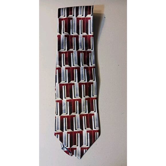 Pierre Cardin 100% Silk Tie Men's Red/Gray/Black Geometric 58"x4" - Picture 1 of 3
